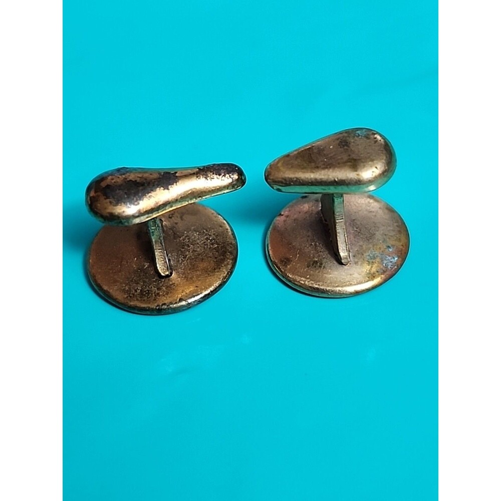 Vintage Faceted Mother of Pearl Gold Tone Collar Buttons Mid-Century Retro - Picture 4 of 6